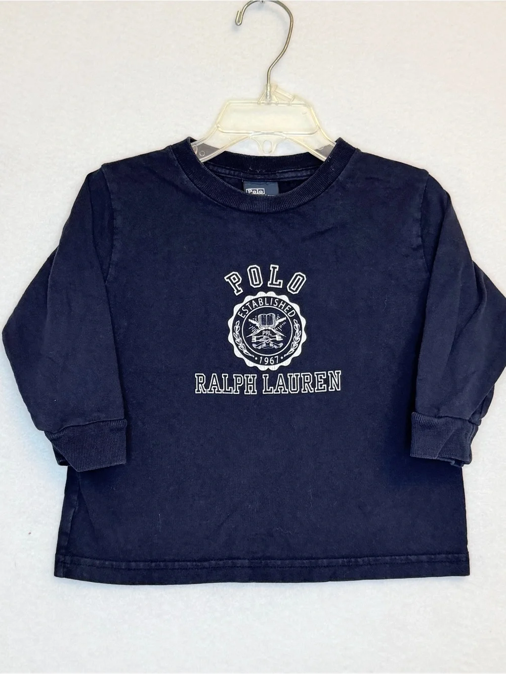 Polo by Ralph Lauren Boys 2T Navy Crest Graphic Long Sleeve Shirt Fall Cotton